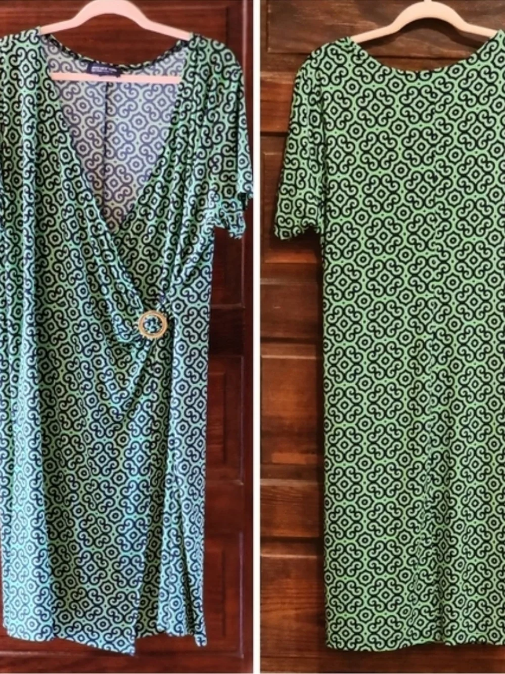 Jones New York Green Geometric Faux Wrap Midi Dress - Picture 4 of 9